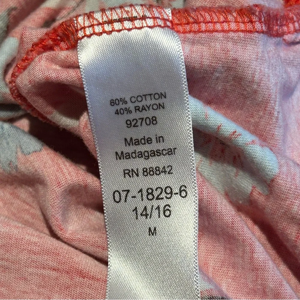 Woman‎ Within Red Floral Pleated Blouse Top Size 14/16 3/4 Sleeve Cottagecore - Picture 8 of 9